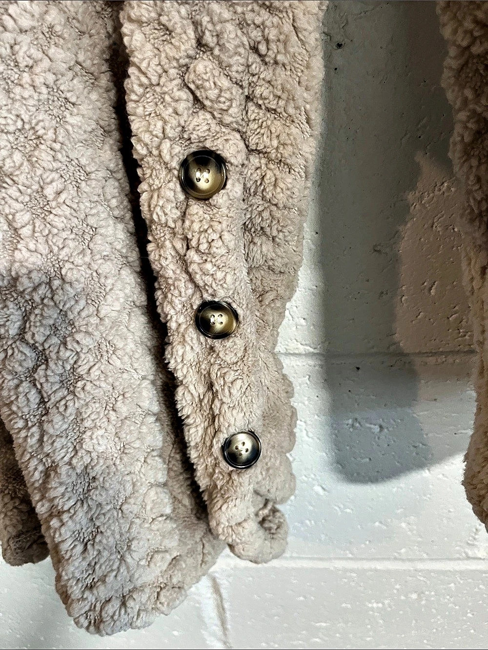 Women's Beige Teddy Hooded Coat - Picture 6 of 6